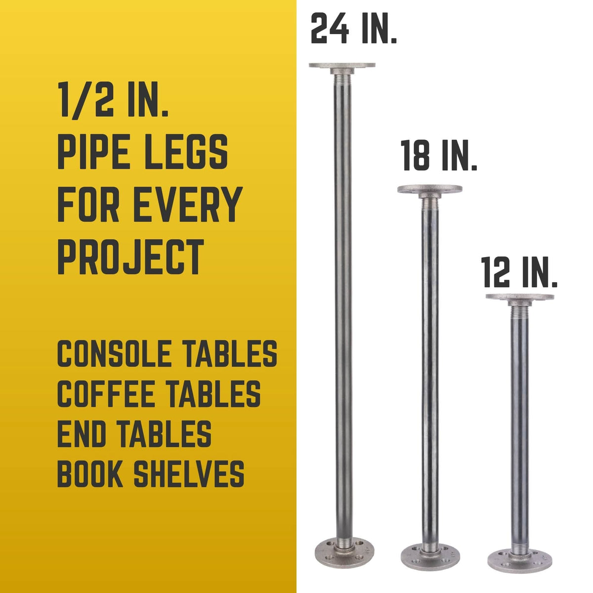 PIPE DECOR 1/2 in. x 18 in. round flange industrial pipe table legs, 4-pack, view 7