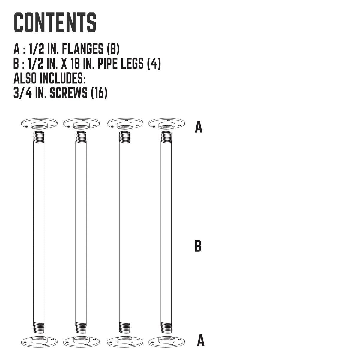 PIPE DECOR 1/2 in. x 18 in. round flange industrial pipe table legs, 4-pack, view 9
