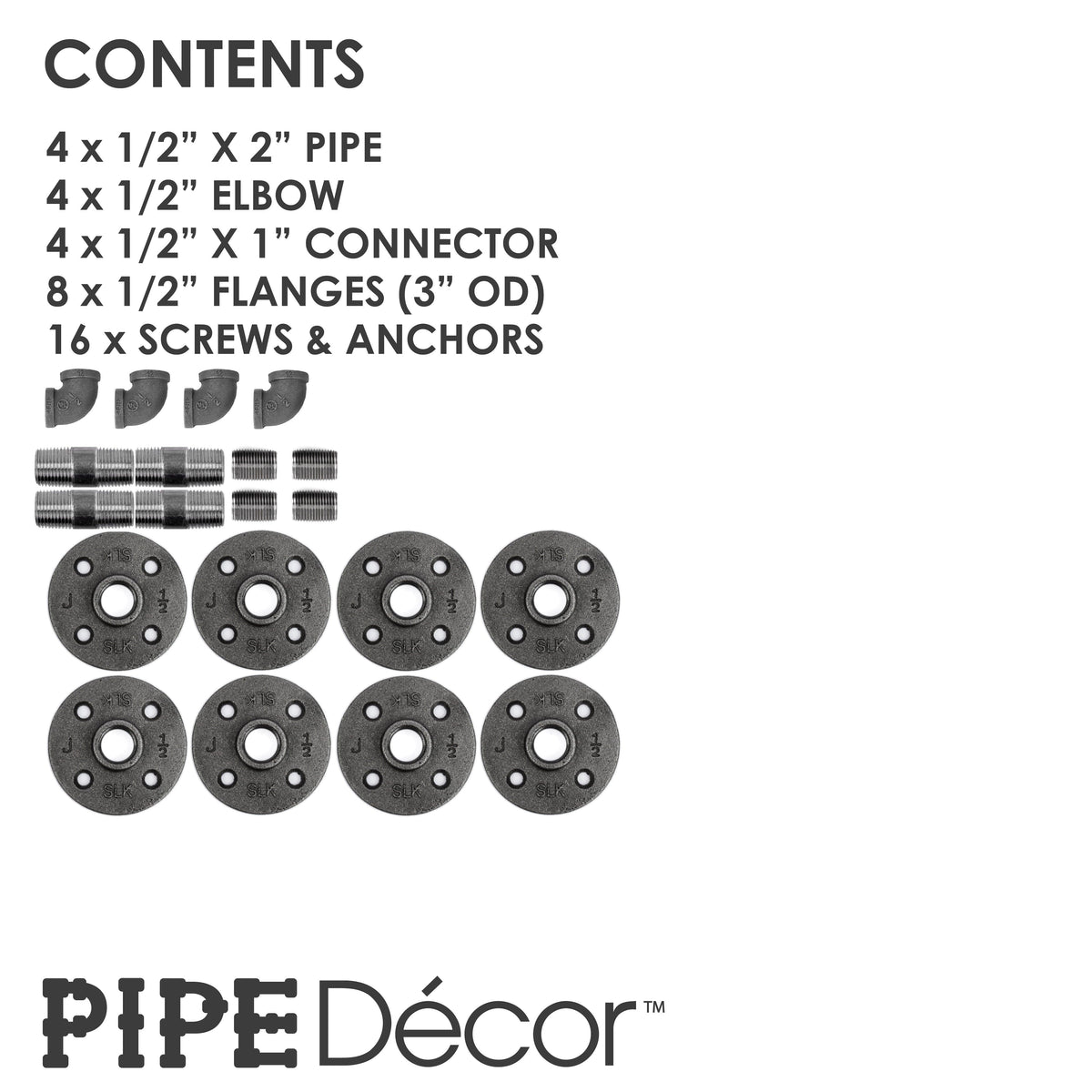 PIPE DECOR 1/2 in. x 3.75 in. double flange black pipe shelf bracket, 4-pack, view 9