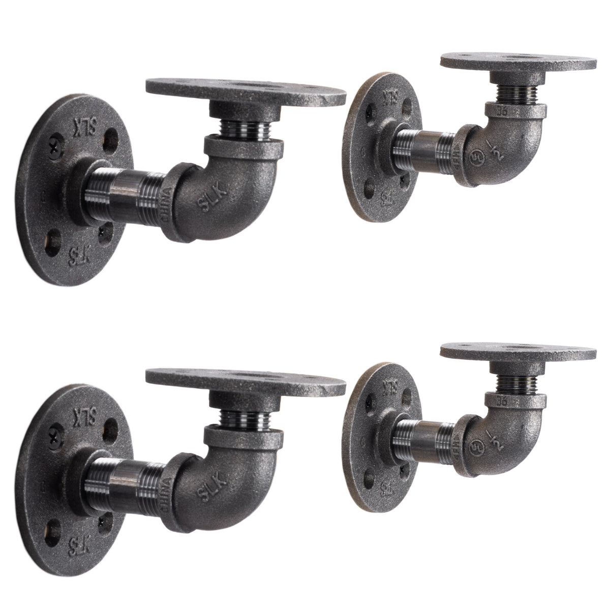PIPE DECOR 1/2 in. x 3.75 in. double flange black pipe shelf bracket, 4-pack