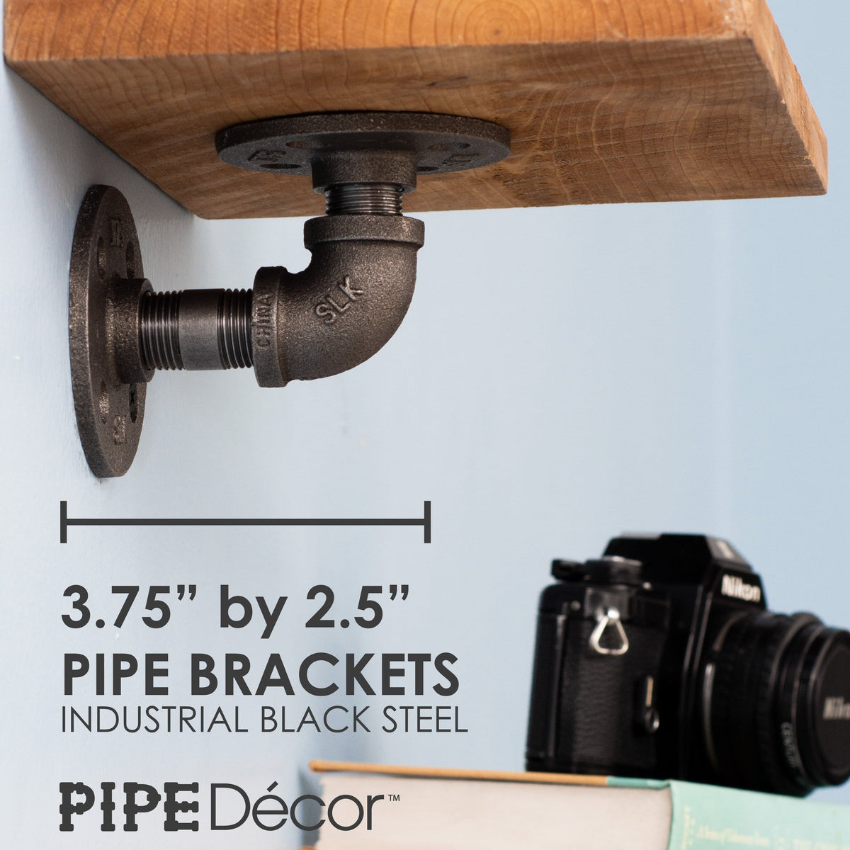 PIPE DECOR 1/2 in. x 3.75 in. double flange black pipe shelf bracket, 4-pack, view 3