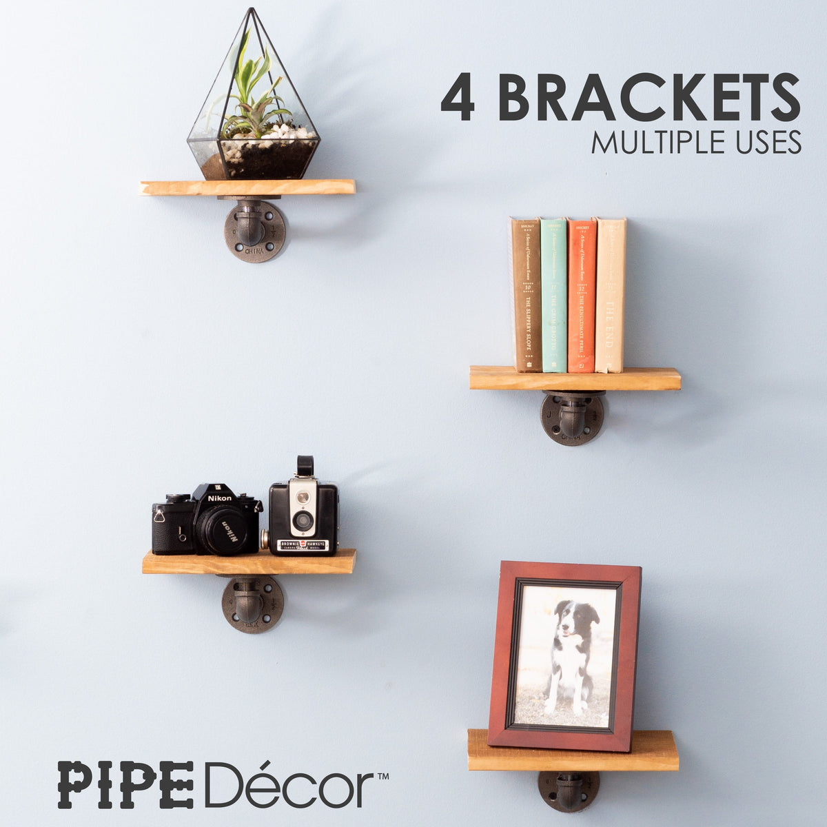 PIPE DECOR 1/2 in. x 3.75 in. double flange black pipe shelf bracket, 4-pack, view 5