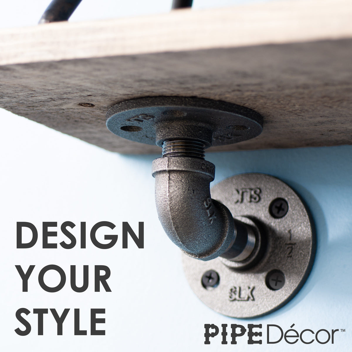 PIPE DECOR 1/2 in. x 3.75 in. double flange black pipe shelf bracket, 4-pack, view 2