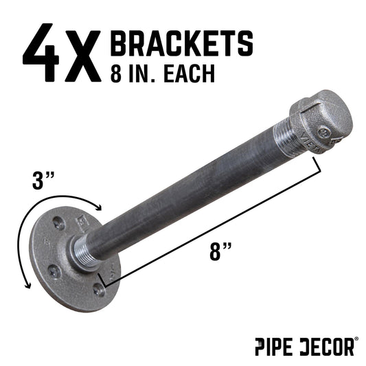 PIPE DECOR 1/2 in. x 8 in. industrial pipe clothing hanging bracket kit, 4-pack, view 2