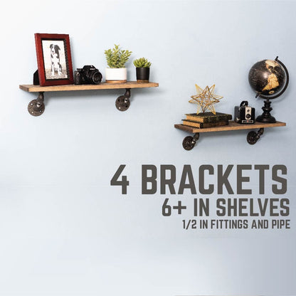 PIPE DECOR 1/2 in. x 4 in. double flange angled shelf bracket kit, 4-pack, view 6