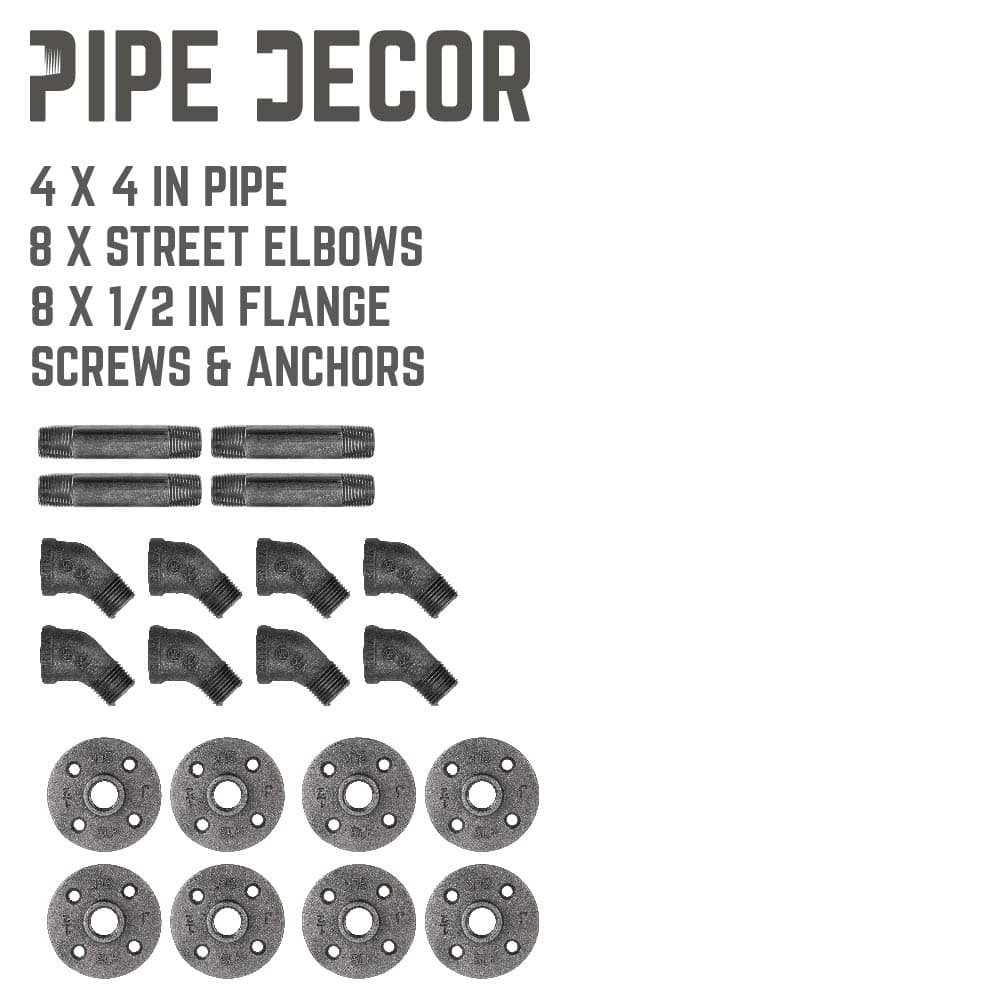 PIPE DECOR 1/2 in. x 4 in. double flange angled shelf bracket kit, 4-pack, view 9