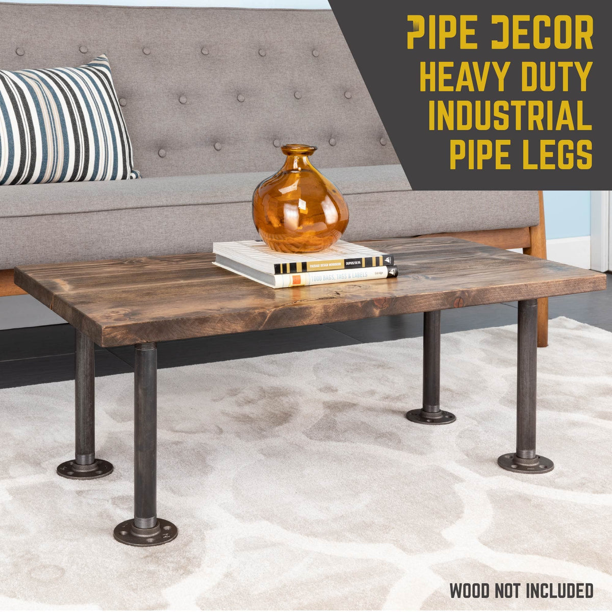 PIPE DECOR 1 in. x 12 in. round flange pipe table legs, 4-pack, view 2