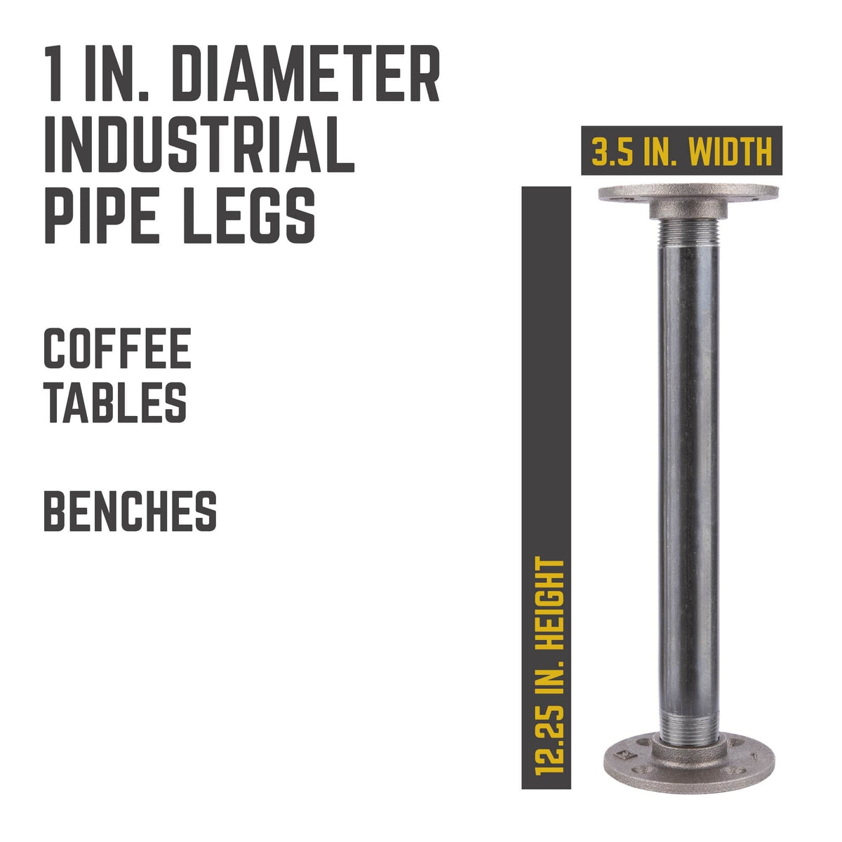 PIPE DECOR 1 in. x 12 in. round flange pipe table legs, 4-pack, view 3