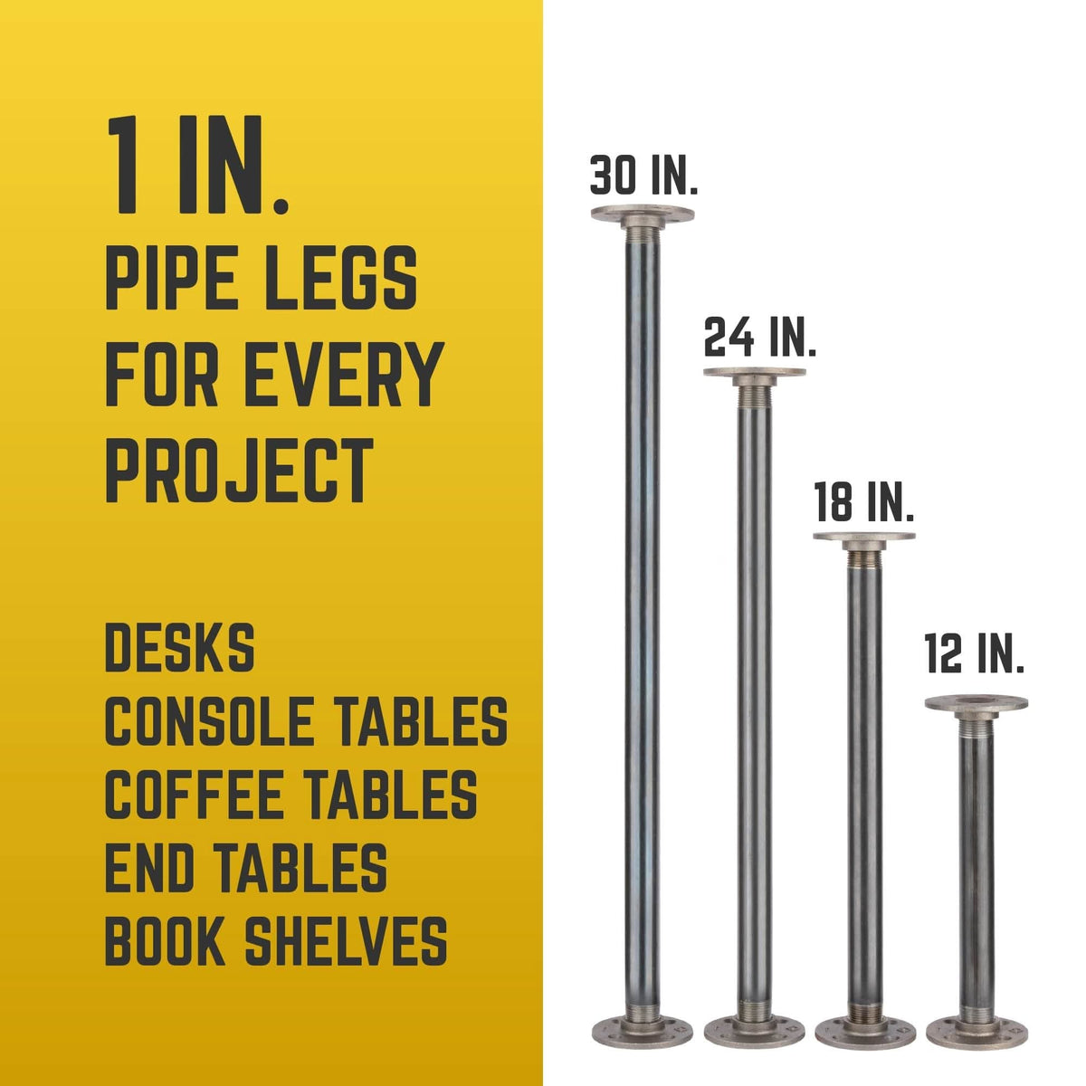 PIPE DECOR 1 in. x 12 in. round flange pipe table legs, 4-pack, view 6