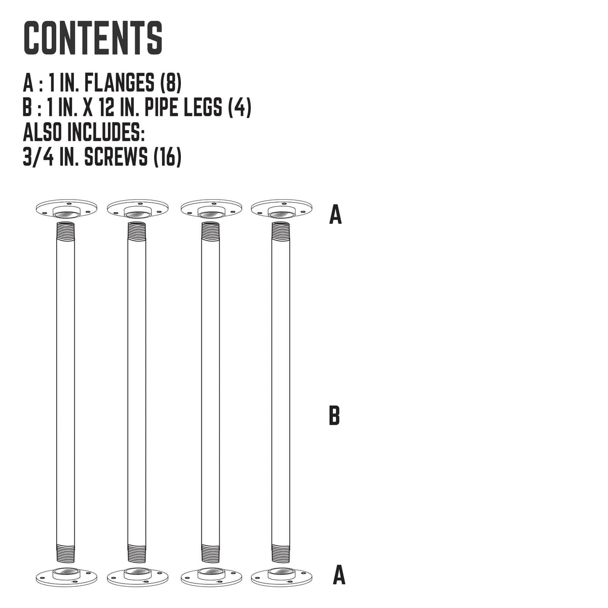 PIPE DECOR 1 in. x 12 in. round flange pipe table legs, 4-pack, view 9