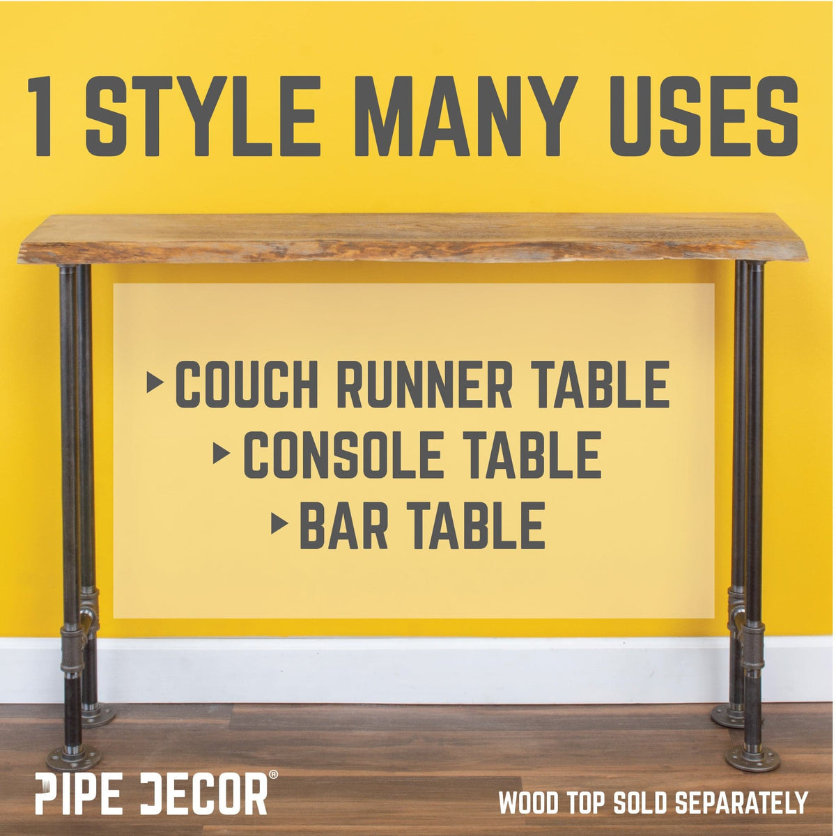PIPE DECOR 3/4 in. H pipe console table leg kit, 2-pack, view 5