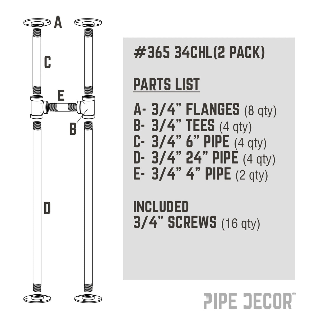 PIPE DECOR 3/4 in. H pipe console table leg kit, 2-pack, view 9