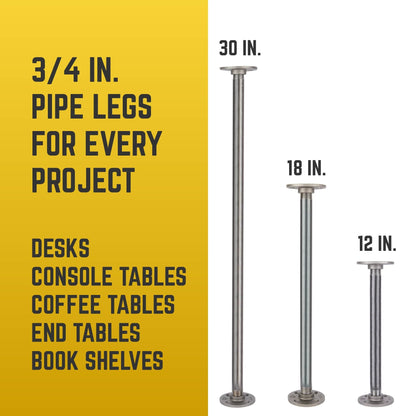 ¾ in. x 30 in. Round Flange Pipe Table Legs - 4 Pack by PIPE DECOR