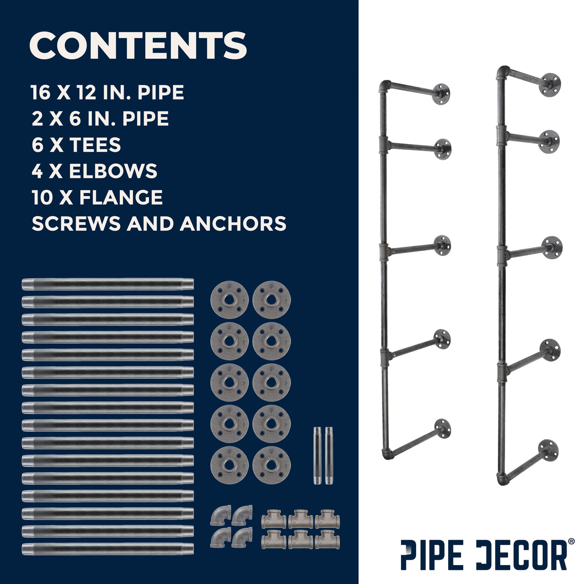 PIPE DECOR 4-tier wall mounted black pipe shelf frame, view 7