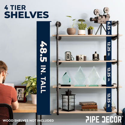 PIPE DECOR 4-tier wall mounted black pipe shelf frame, view 2