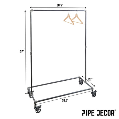 58 in. Rolling Single Rod Clothing Rack by PIPE DECOR