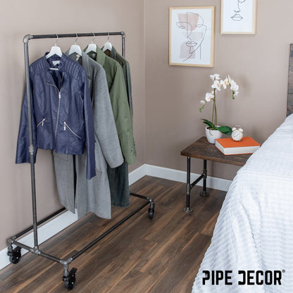 58 in. Rolling Single Rod Clothing Rack by PIPE DECOR