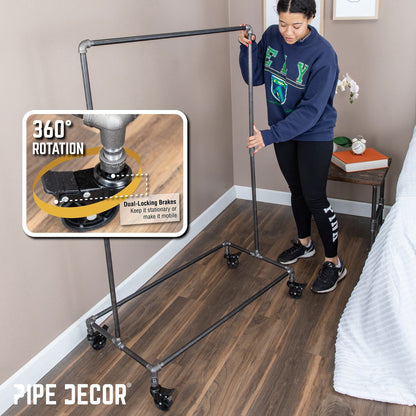 58 in. Rolling Single Rod Clothing Rack by PIPE DECOR