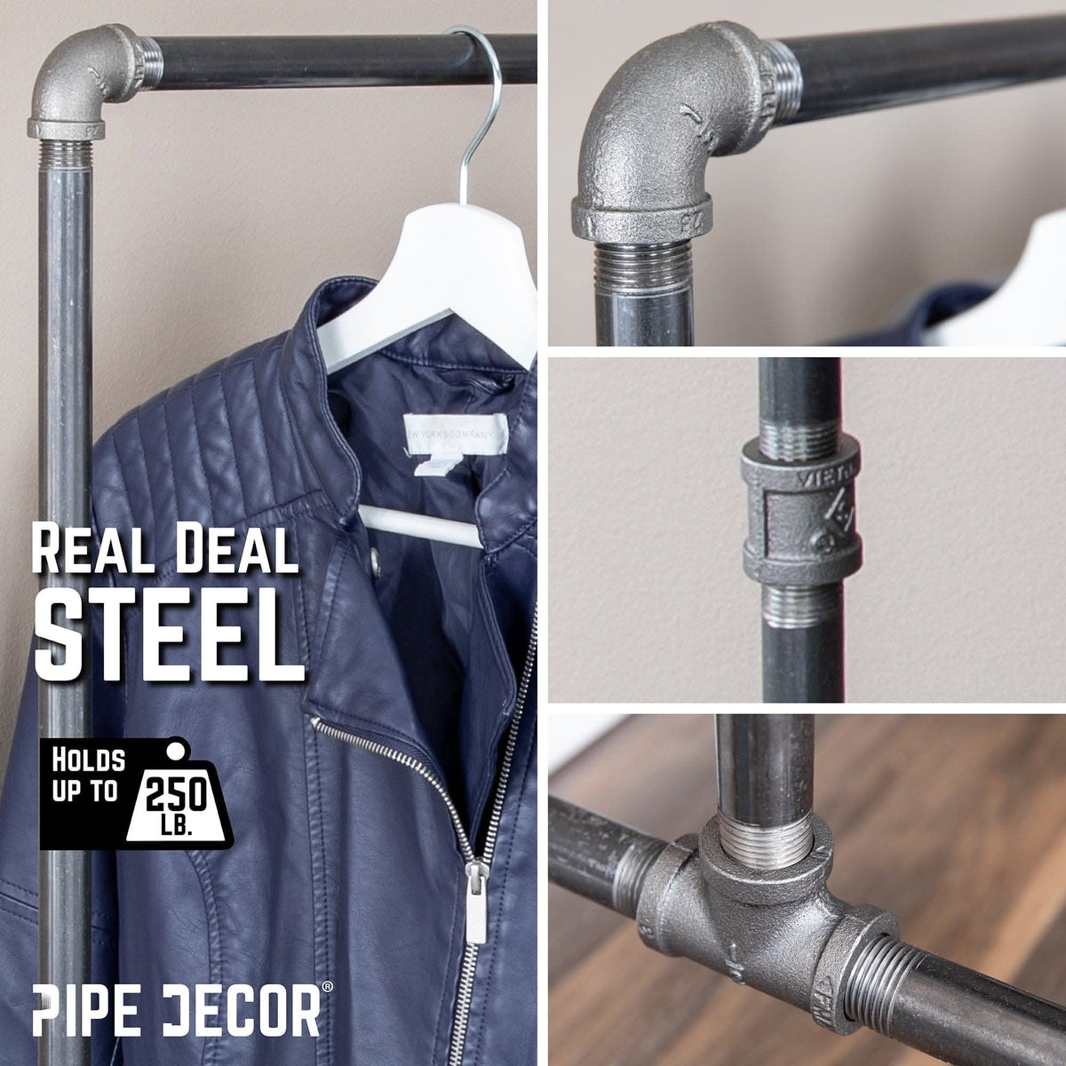 58 in. Rolling Single Rod Clothing Rack by PIPE DECOR