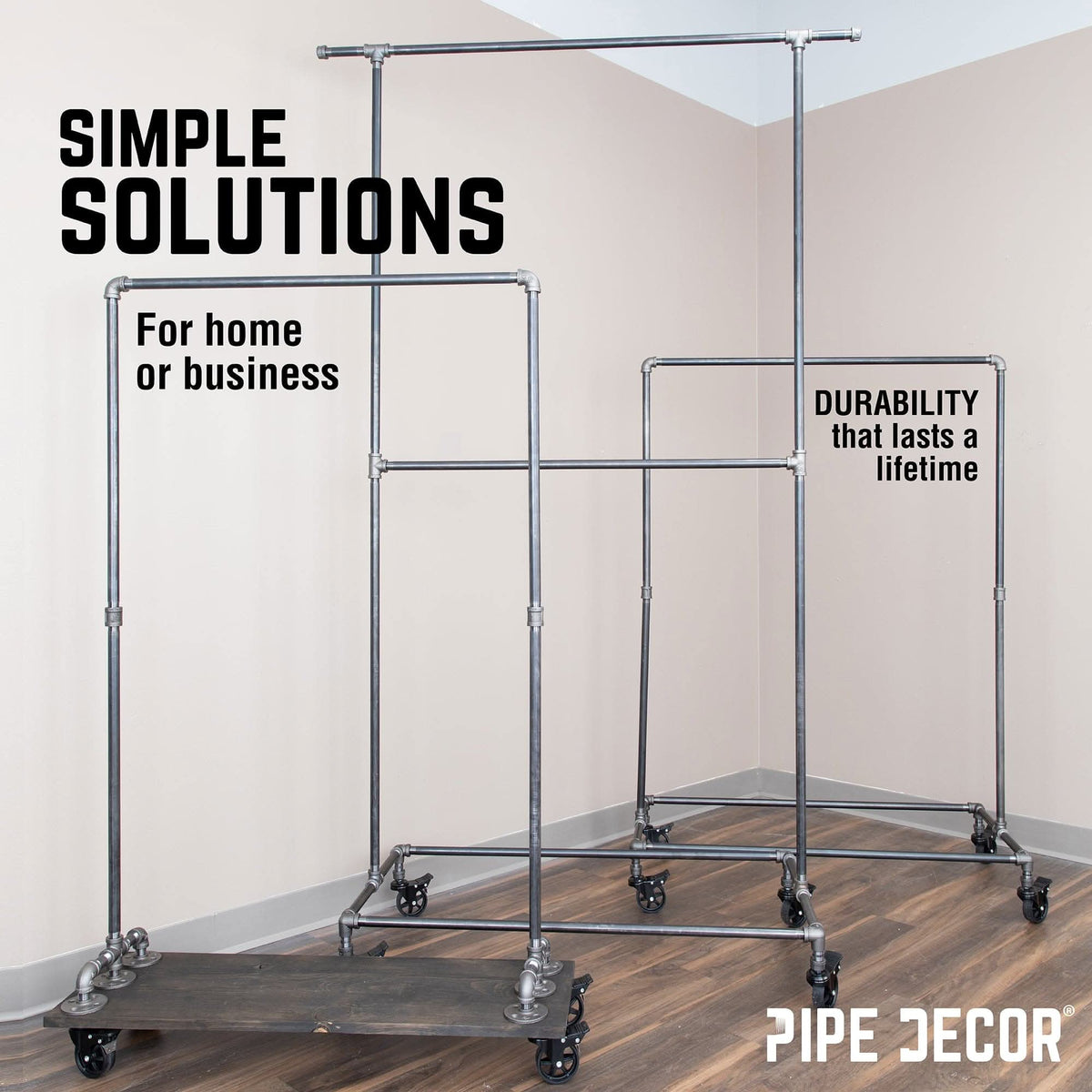 58 in. Rolling Single Rod Clothing Rack by PIPE DECOR