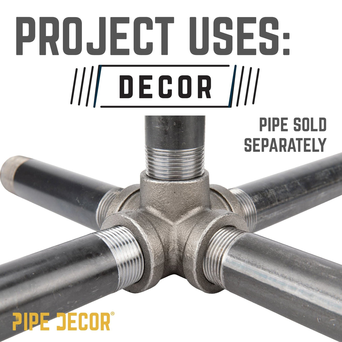 PIPE DECOR 1 in. black iron 5-way pipe fitting, view 6