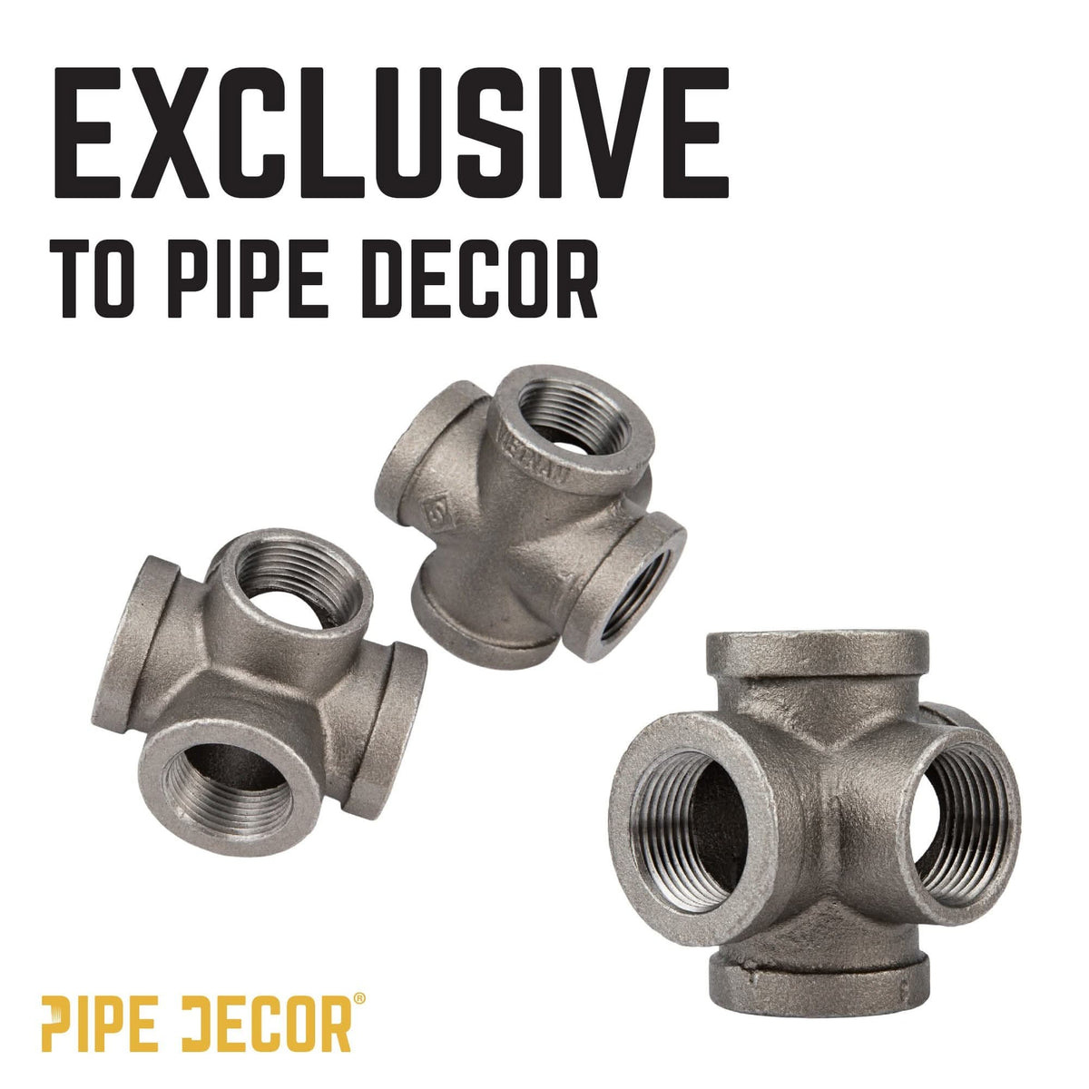 PIPE DECOR 1 in. black iron 5-way pipe fitting, view 9