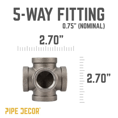 PIPE DECOR 3/4 in. black iron 5-way pipe fitting, view 2