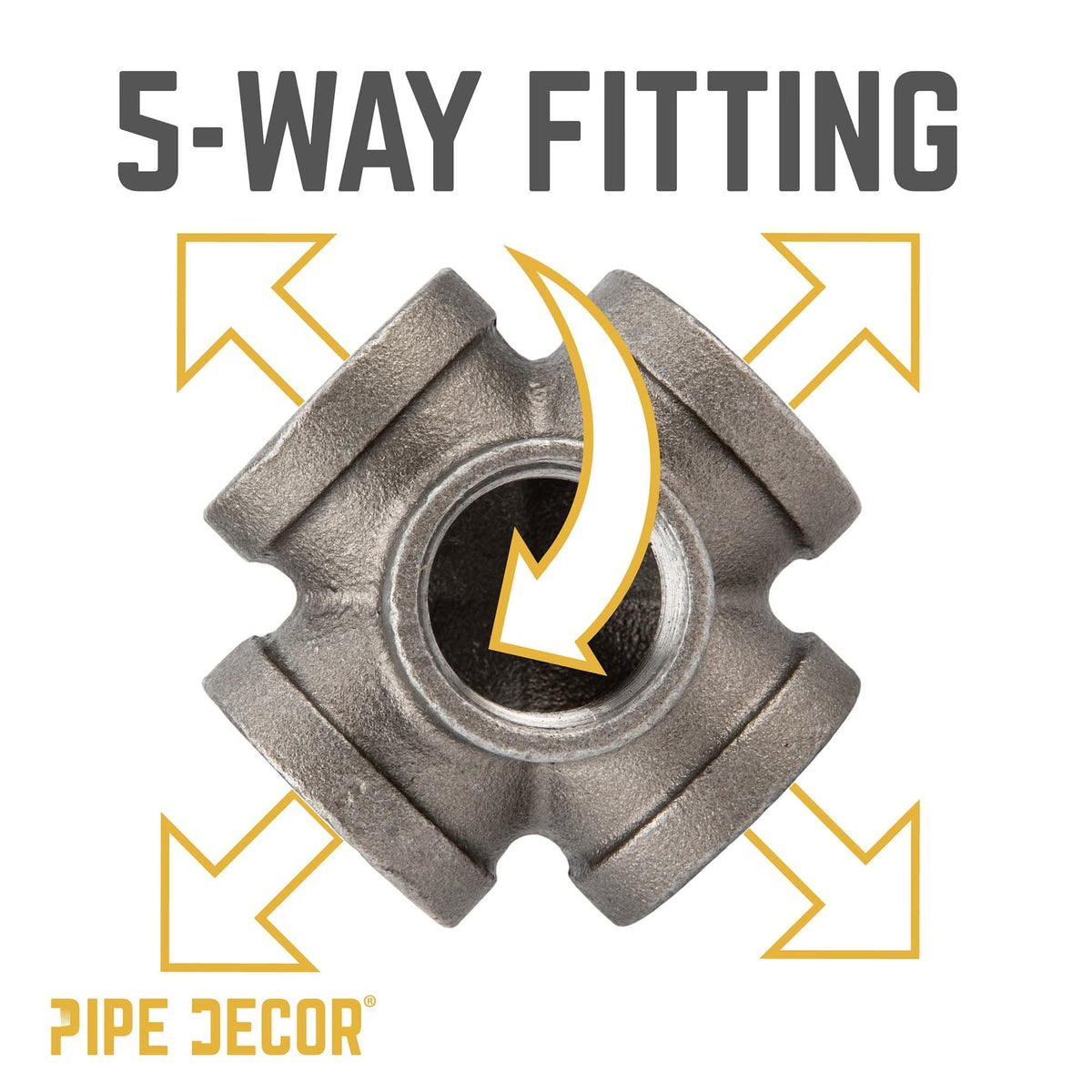 PIPE DECOR 3/4 in. black iron 5-way pipe fitting, view 3