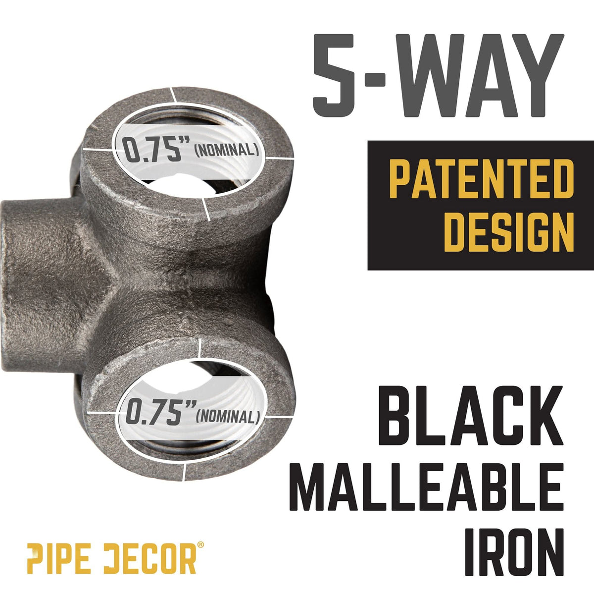 PIPE DECOR 3/4 in. black iron 5-way pipe fitting, view 4