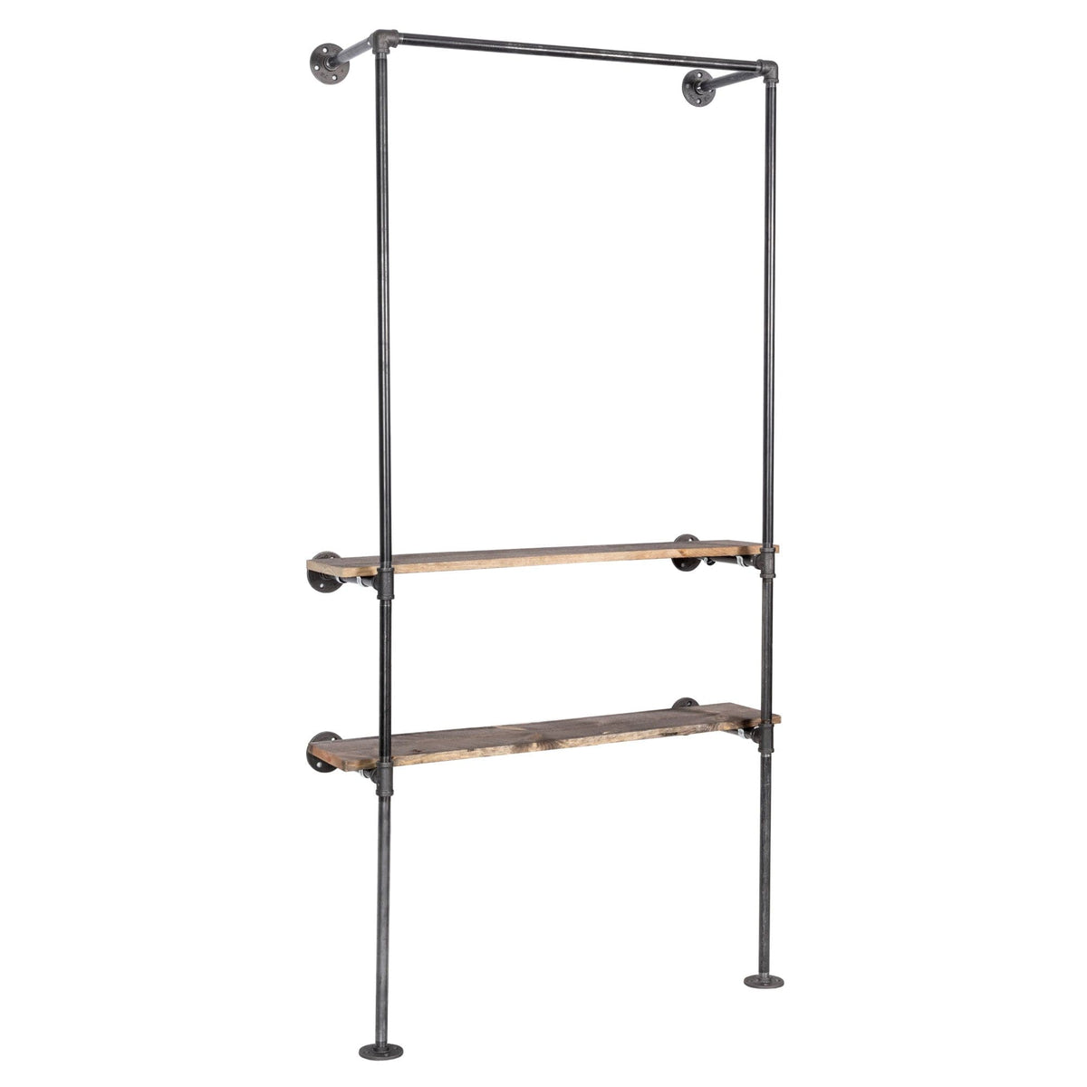 PIPE DECOR 2 shelf wall mounted pipe clothing rack with pine shelves