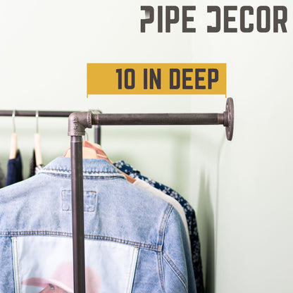 PIPE DECOR 2 shelf wall mounted pipe clothing rack with pine shelves, view 3