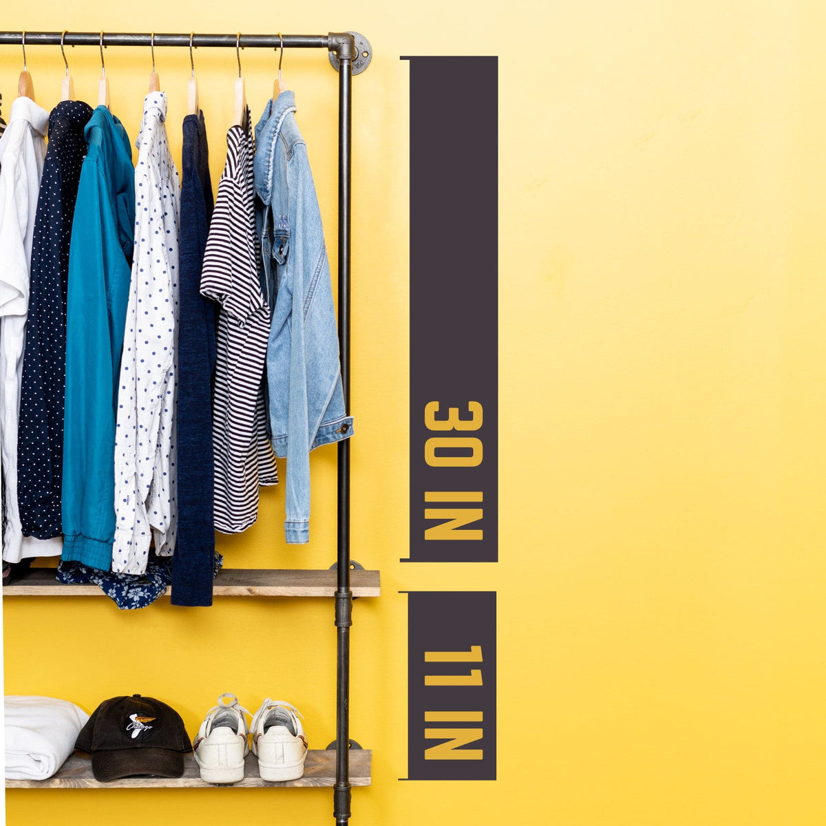 PIPE DECOR 2 shelf wall mounted pipe clothing rack with pine shelves, view 5