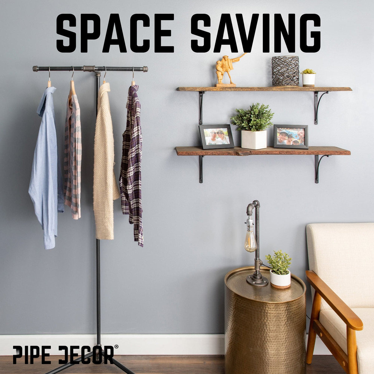Freestanding Tee-Style Pipe Clothing Rack by PIPE DECOR