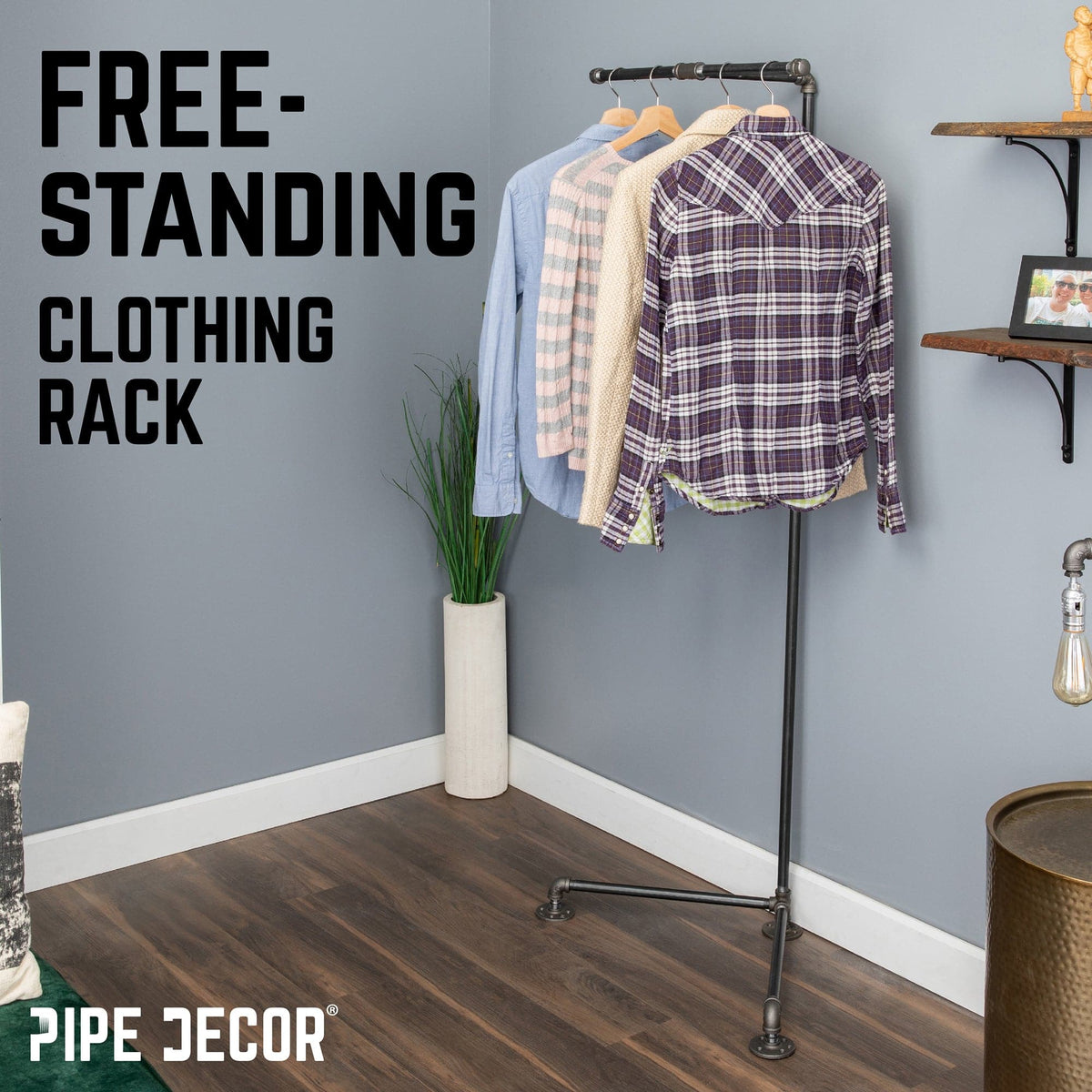 Freestanding Tee-Style Pipe Clothing Rack by PIPE DECOR