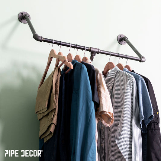 PIPE DECOR 28 in. tri-flange wall mounted pipe clothing rack, view 2