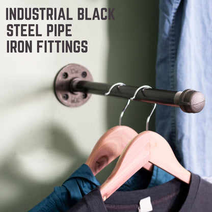 PIPE DECOR 1/2 in. x 12 in. black pipe clothing hanging bracket kit, 4-pack, view 2