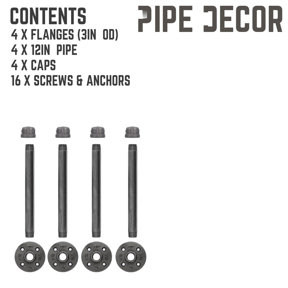 PIPE DECOR 1/2 in. x 12 in. black pipe clothing hanging bracket kit, 4-pack, view 9