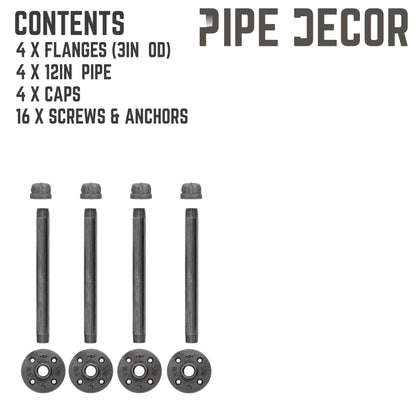 PIPE DECOR 1/2 in. x 12 in. black pipe clothing hanging bracket kit, 4-pack, view 9