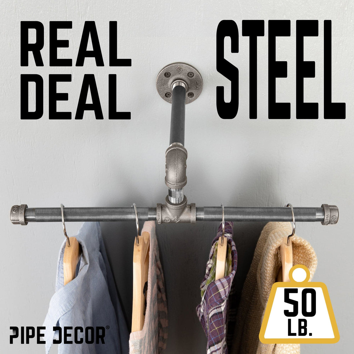 Wall-Mounted Tee-Style Pipe Clothing Rack by PIPE DECOR