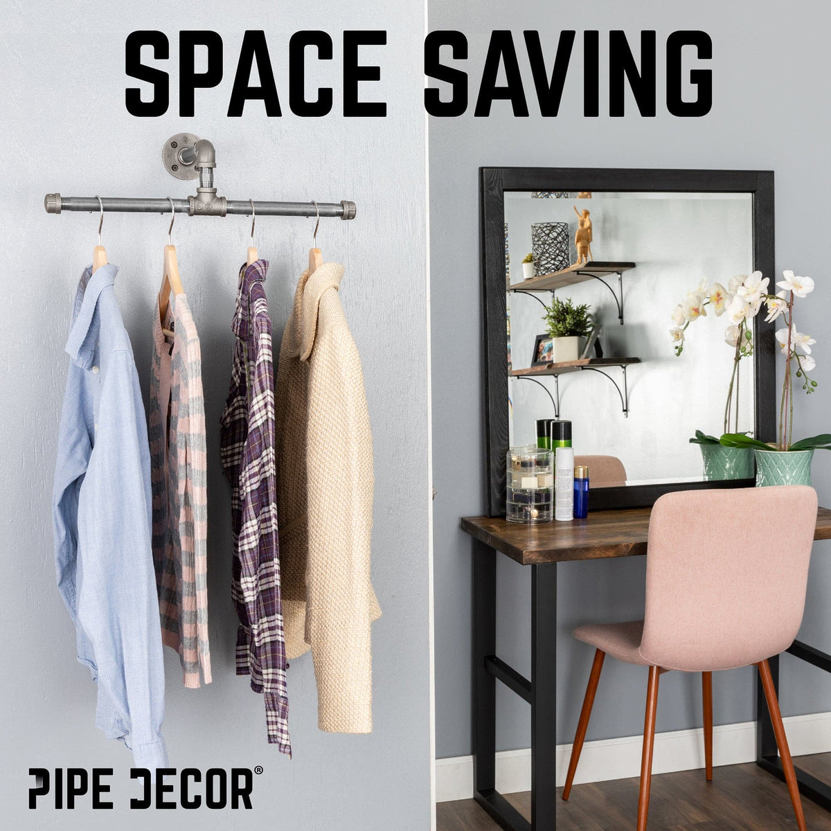 Wall-Mounted Tee-Style Pipe Clothing Rack by PIPE DECOR