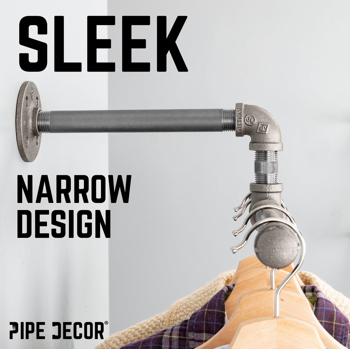 Wall-Mounted Tee-Style Pipe Clothing Rack by PIPE DECOR