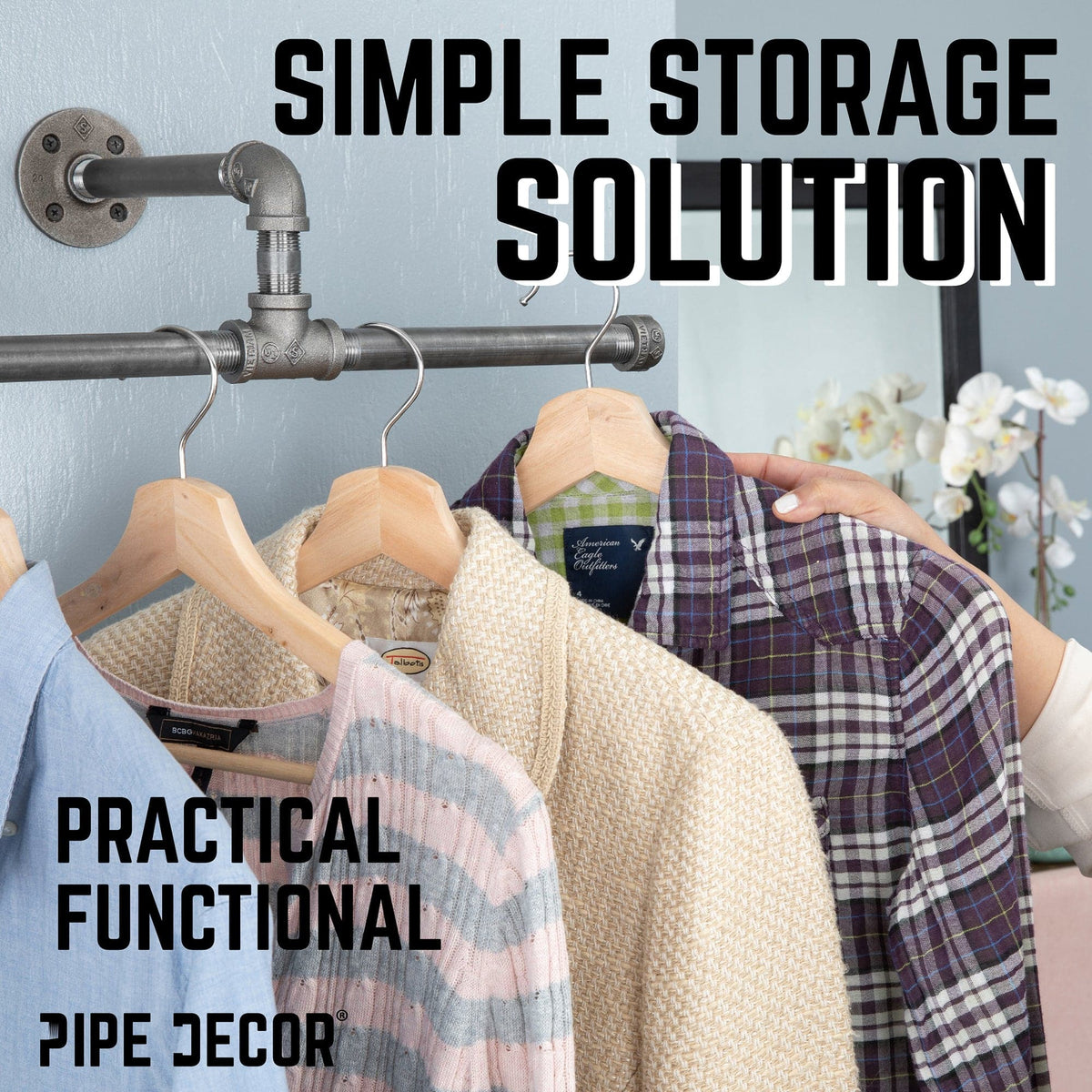Wall-Mounted Tee-Style Pipe Clothing Rack by PIPE DECOR