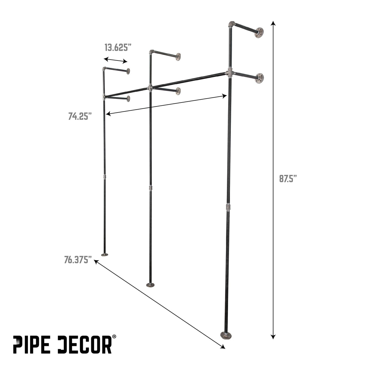 76.375 in. Wall Mounted Clothing Rack, Double by PIPE DECOR