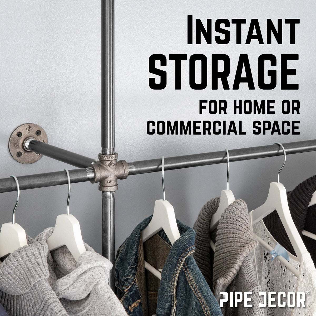 76.375 in. Wall Mounted Clothing Rack, Double by PIPE DECOR