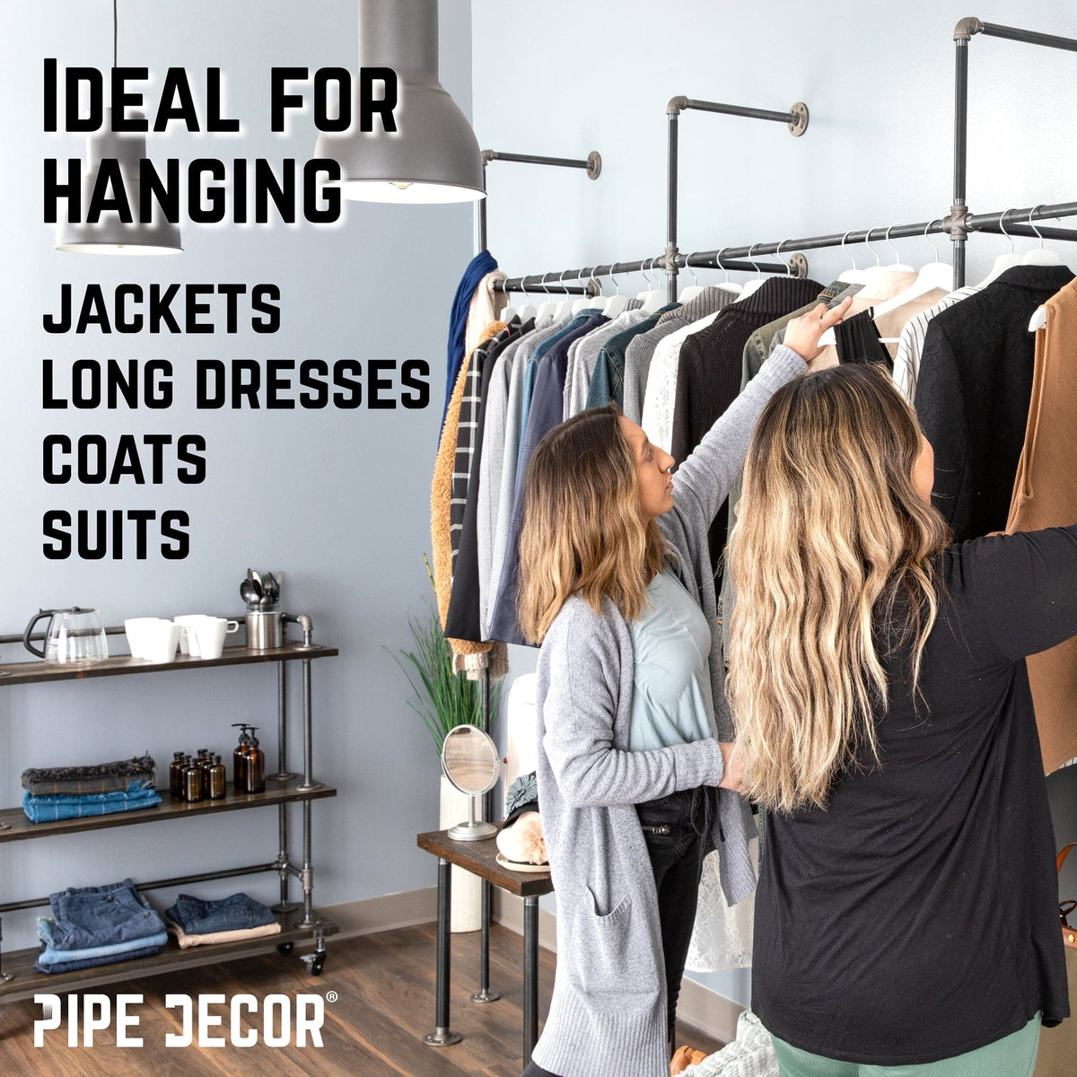 76.375 in. Wall Mounted Clothing Rack, Double by PIPE DECOR