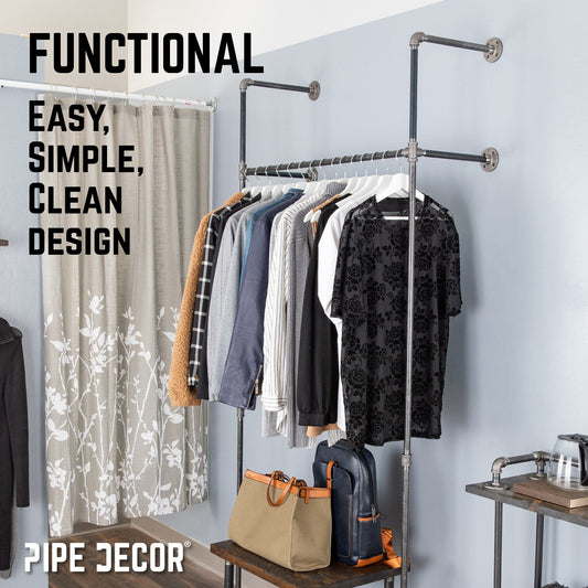 41 in. Wall Mounted Clothing Rack, Single by PIPE DECOR
