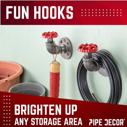Red Industrial Curved Spigot Wall Hook with Flange (2-Pack) by PIPE DECOR
