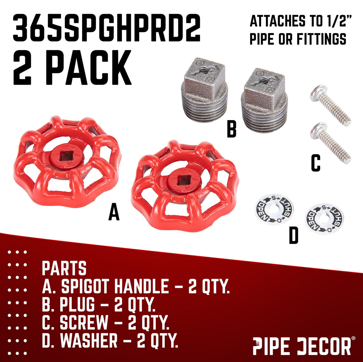 Red Industrial Spigot with Plug (2-Pack) by PIPE DECOR