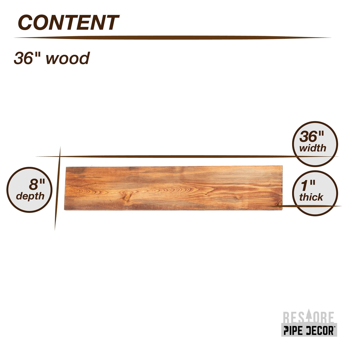 RESTORE Sunset Cedar 36 in. Wood Shelf (Wood Only) by PIPE DECOR