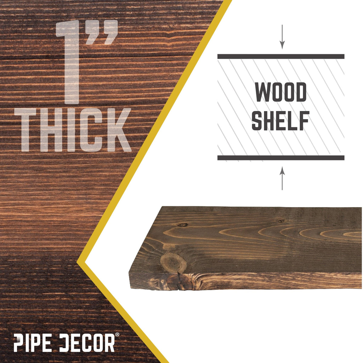 RESTORE Trail Brown 36 in. Wood Shelf (Wood Only) by PIPE DECOR